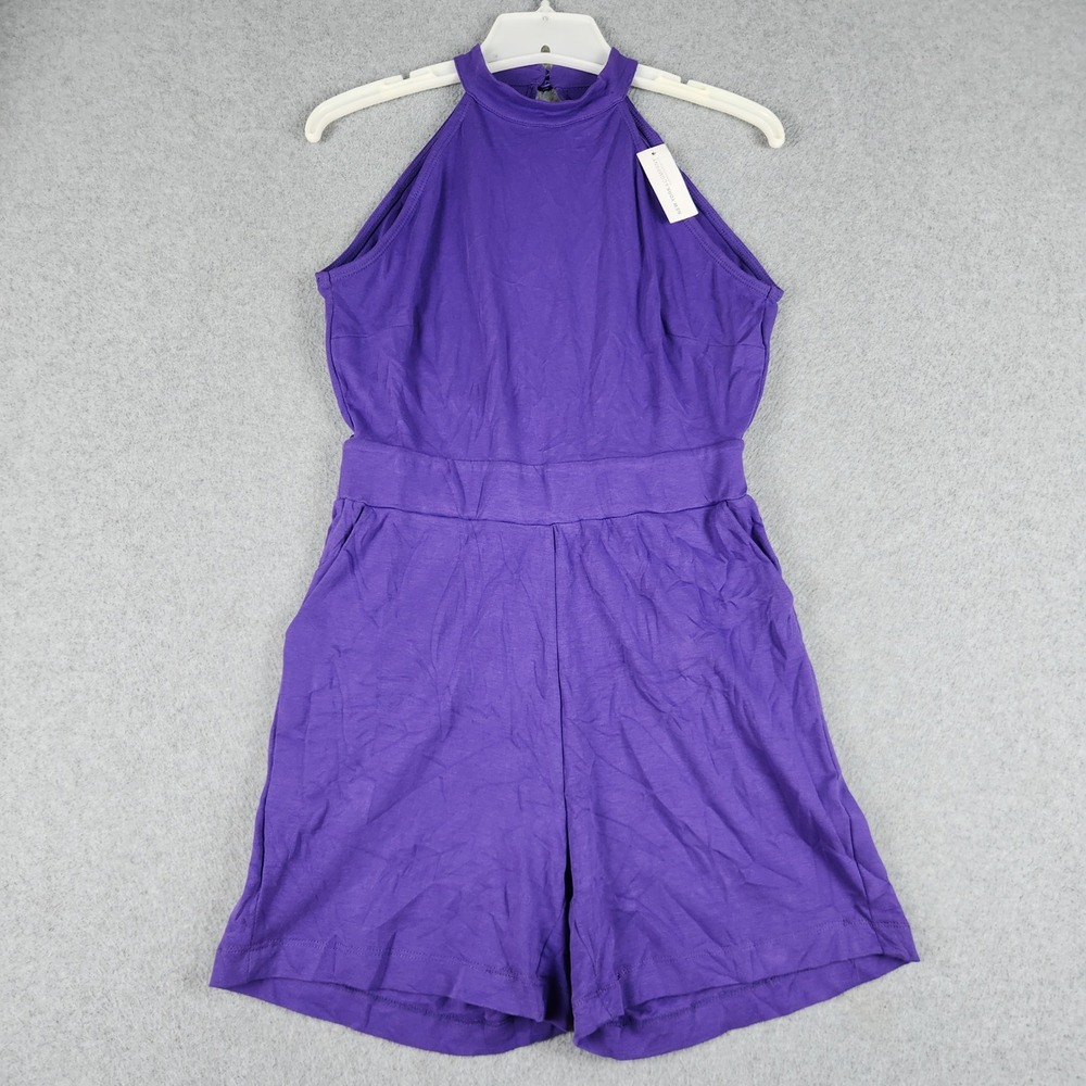 New York & Company Romper Womens S Purple Fitted Sleeveless Empire Waist Halter